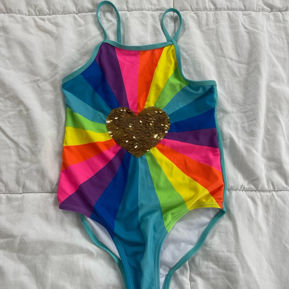 Colorful Girls Swim One Piece with Heart Design